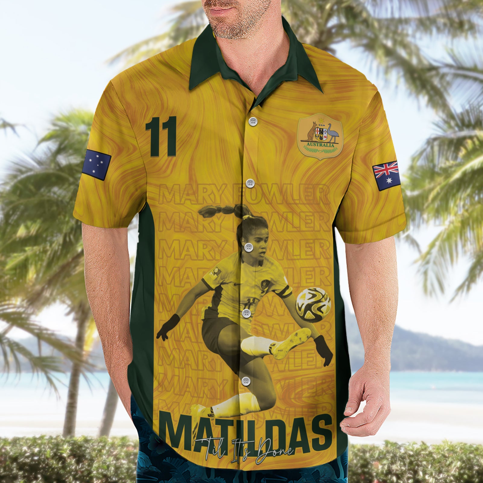 Australia Soccer Hawaiian Shirt Fowler Matildas - Gold Marble