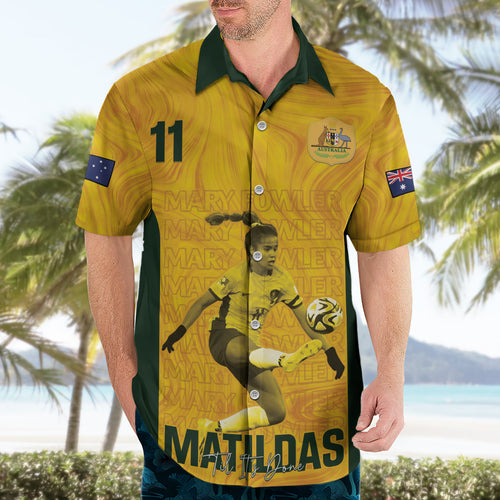 Australia Soccer Hawaiian Shirt Fowler Matildas - Gold Marble