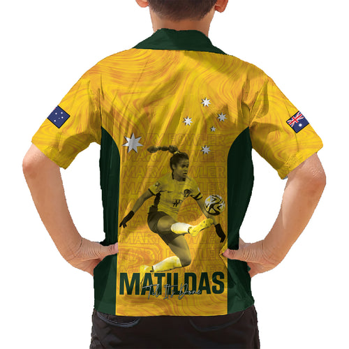 Australia Soccer Kid Hawaiian Shirt Fowler Matildas - Gold Marble
