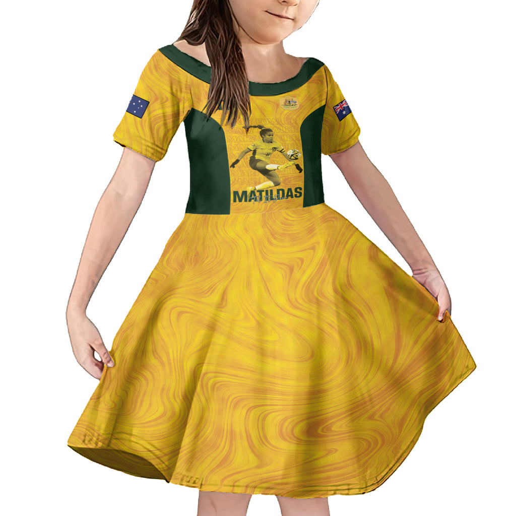 Australia Soccer Kid Short Sleeve Dress Fowler Matildas - Gold Marble