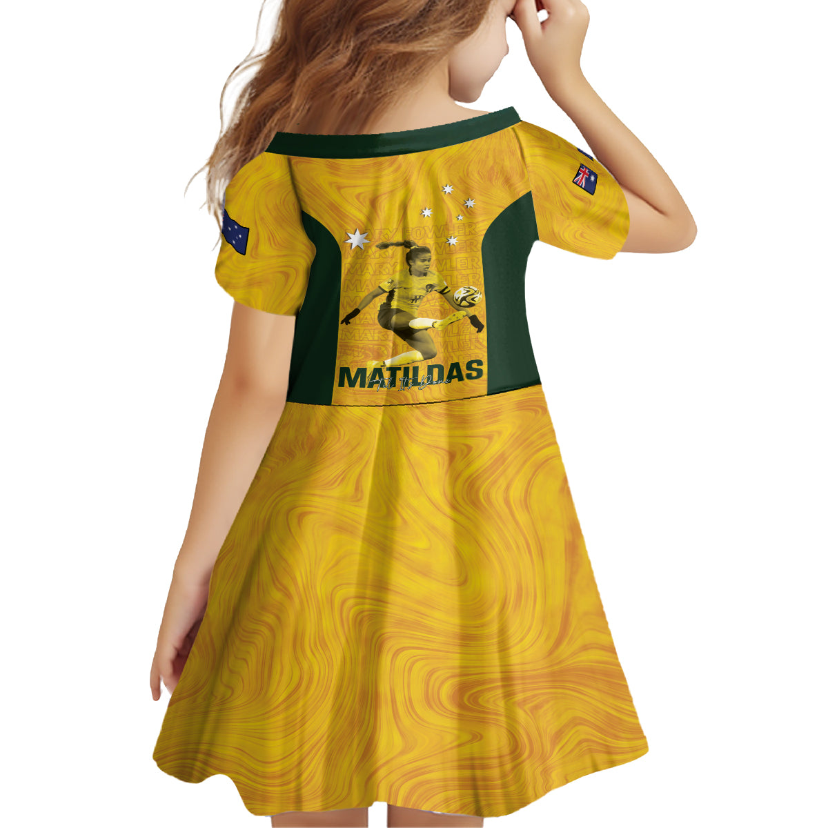 Australia Soccer Kid Short Sleeve Dress Fowler Matildas - Gold Marble