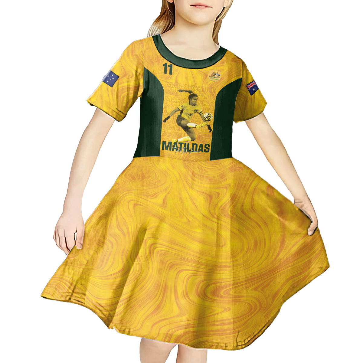 Australia Soccer Kid Short Sleeve Dress Fowler Matildas - Gold Marble