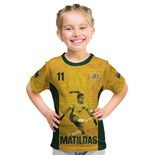 Australia Soccer Kid T Shirt Fowler Matildas - Gold Marble