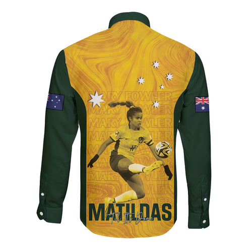 Australia Soccer Long Sleeve Button Shirt Fowler Matildas - Gold Marble
