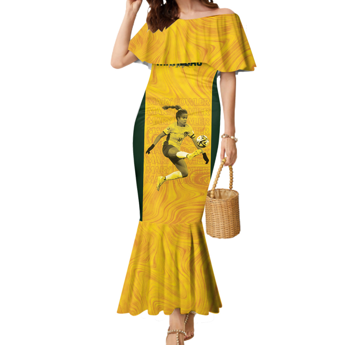 Australia Soccer Mermaid Dress Fowler Matildas - Gold Marble