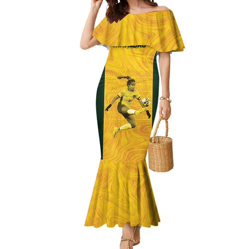 Australia Soccer Mermaid Dress Fowler Matildas - Gold Marble