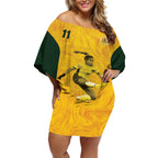 Australia Soccer Off Shoulder Short Dress Fowler Matildas - Gold Marble