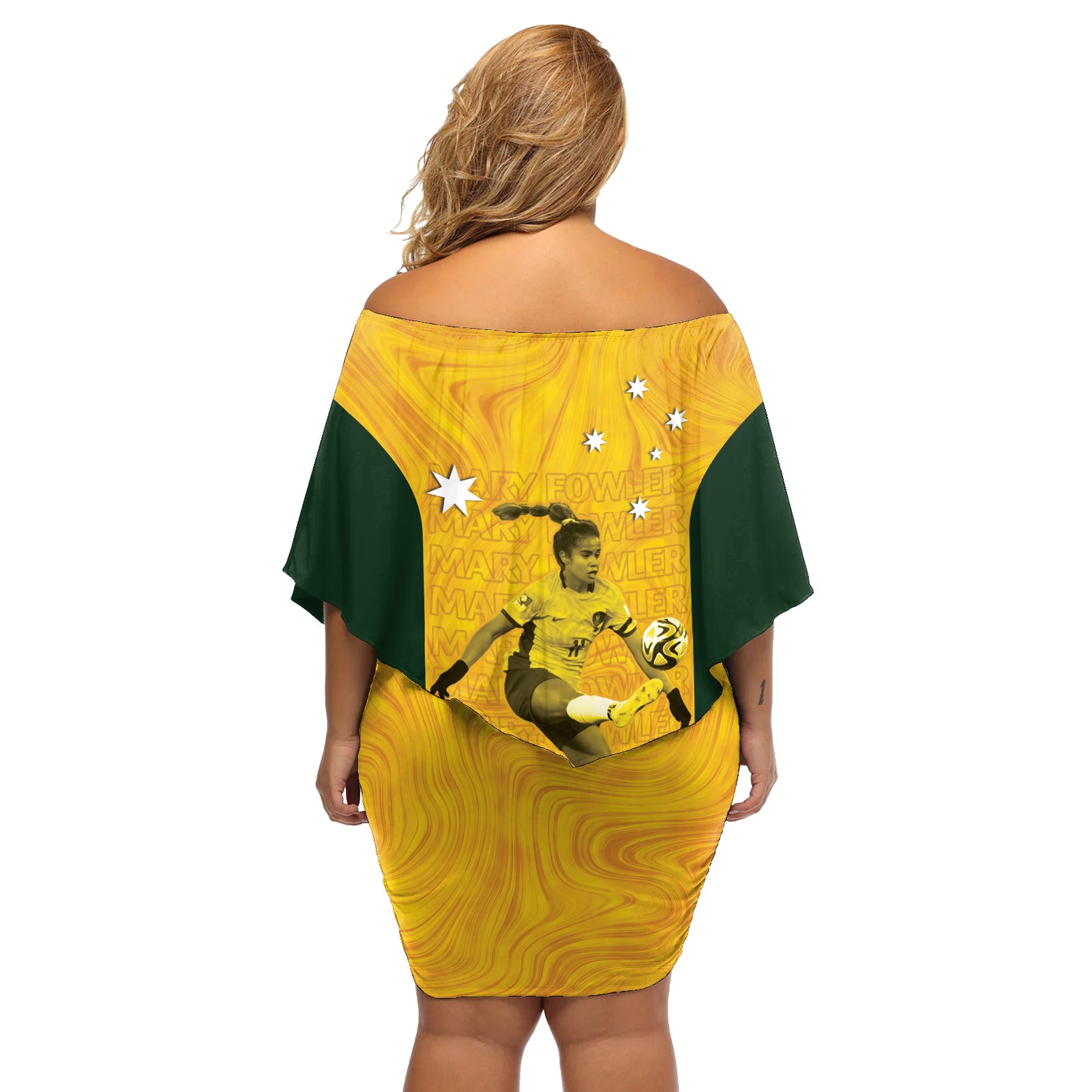 Australia Soccer Off Shoulder Short Dress Fowler Matildas - Gold Marble