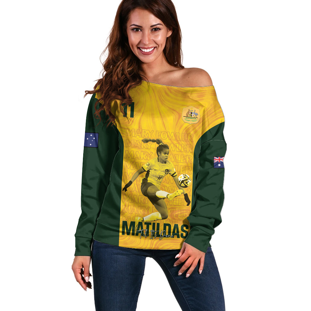Australia Soccer Off Shoulder Sweater Fowler Matildas - Gold Marble