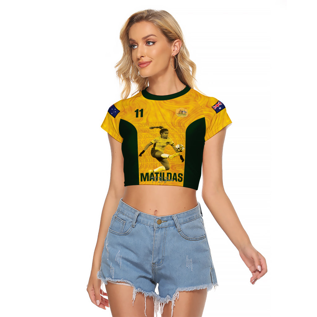 Australia Soccer Raglan Cropped T Shirt Fowler Matildas - Gold Marble