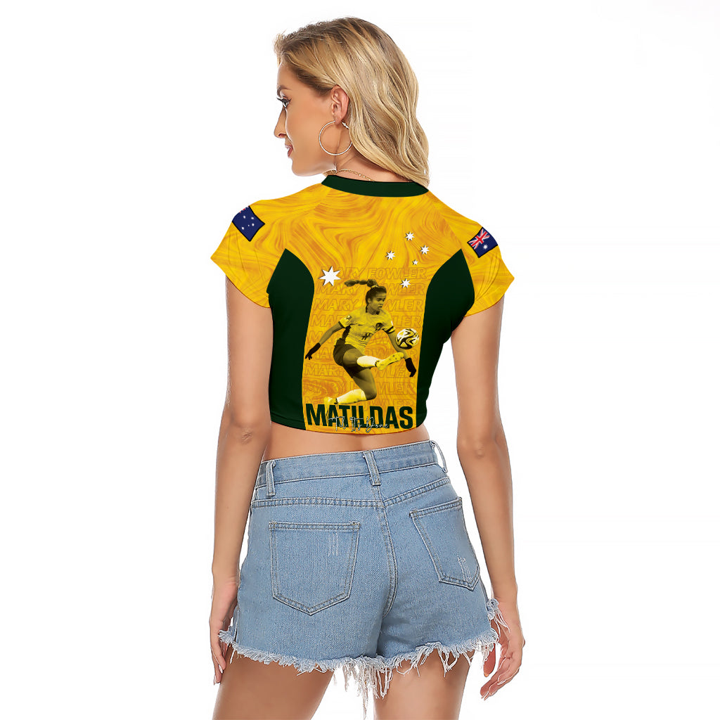 Australia Soccer Raglan Cropped T Shirt Fowler Matildas - Gold Marble