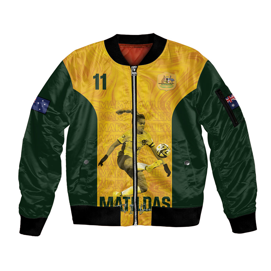 Australia Soccer Sleeve Zip Bomber Jacket Fowler Matildas - Gold Marble