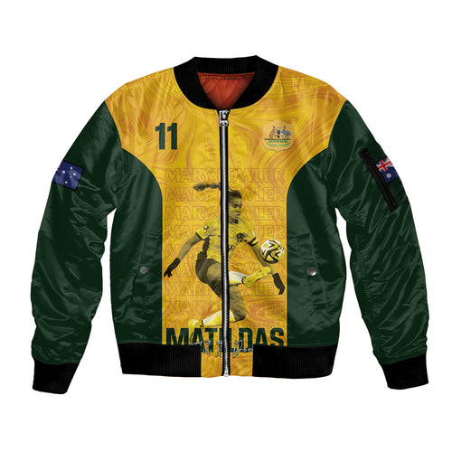 Australia Soccer Sleeve Zip Bomber Jacket Fowler Matildas - Gold Marble