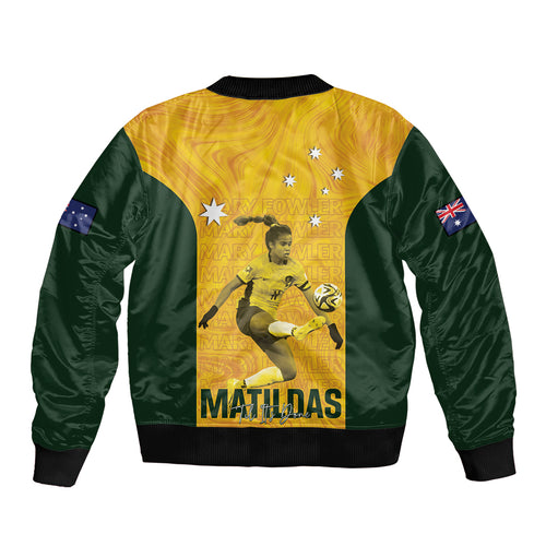 Australia Soccer Sleeve Zip Bomber Jacket Fowler Matildas - Gold Marble