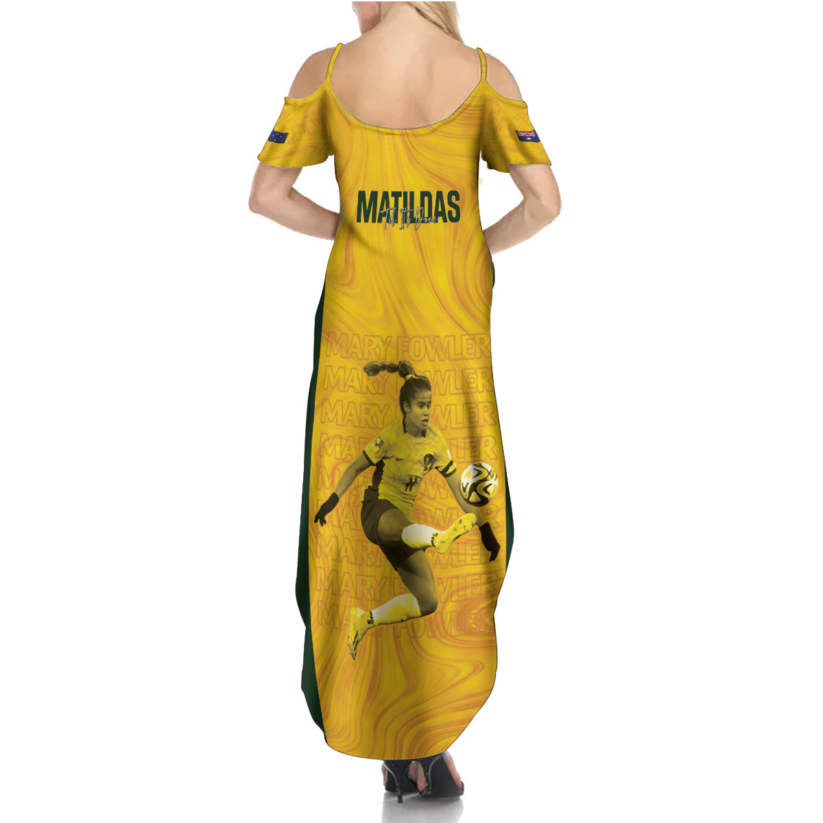 Australia Soccer Summer Maxi Dress Fowler Matildas - Gold Marble