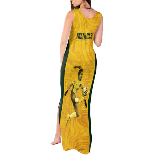 Australia Soccer Tank Maxi Dress Fowler Matildas - Gold Marble