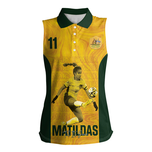 Australia Soccer Women Sleeveless Polo Shirt Fowler Matildas - Gold Marble