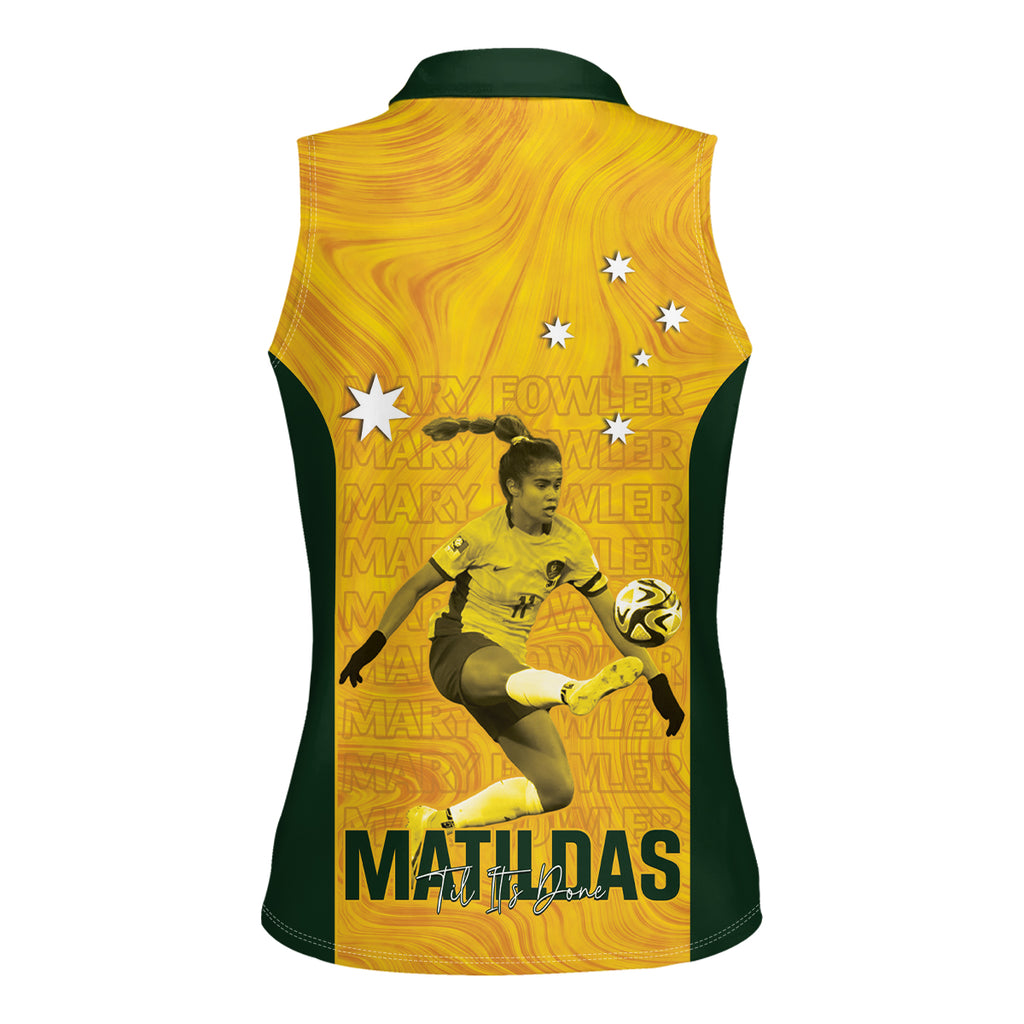 Australia Soccer Women Sleeveless Polo Shirt Fowler Matildas - Gold Marble