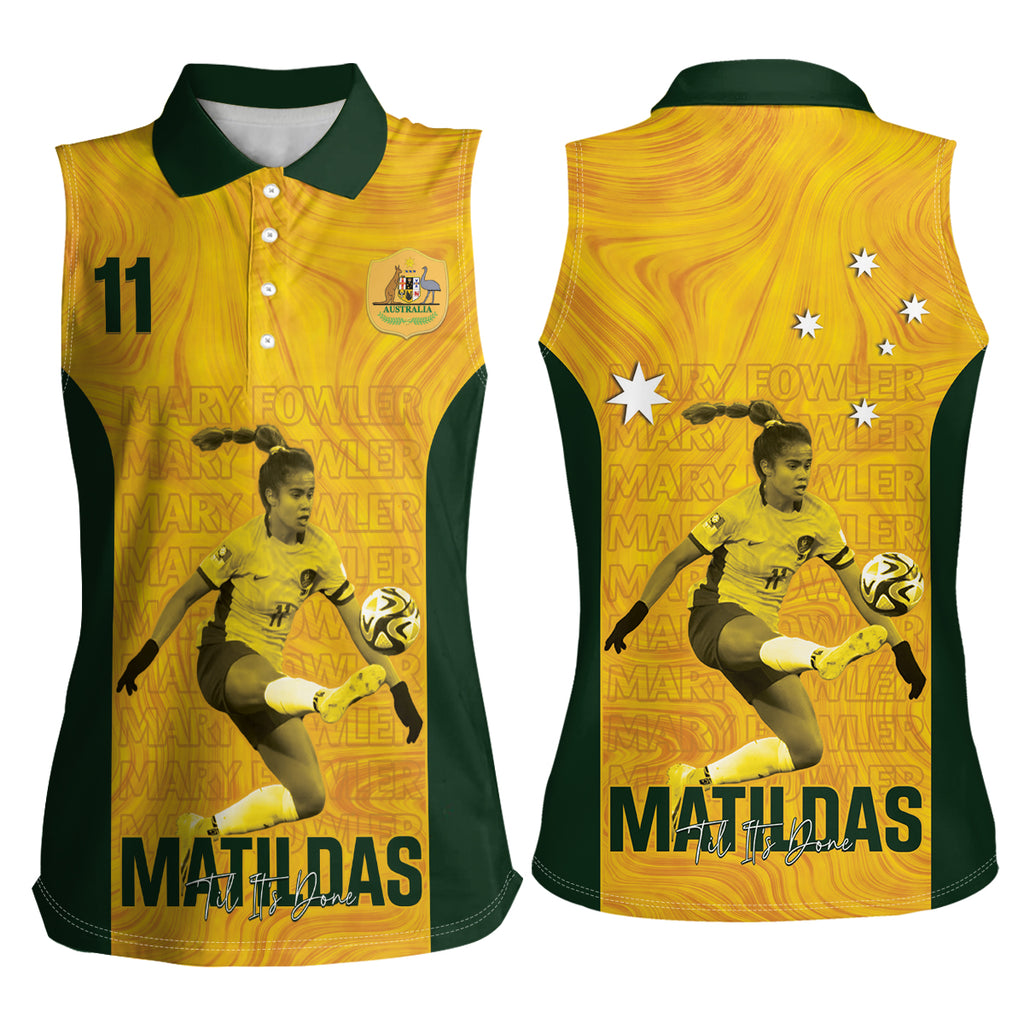 Australia Soccer Women Sleeveless Polo Shirt Fowler Matildas - Gold Marble