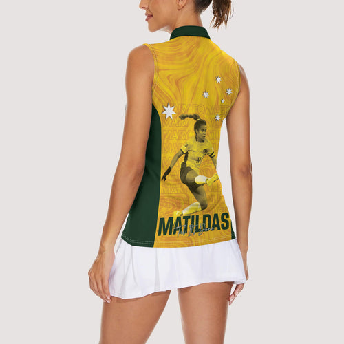 Australia Soccer Women Sleeveless Polo Shirt Fowler Matildas - Gold Marble