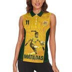 Australia Soccer Women Sleeveless Polo Shirt Fowler Matildas - Gold Marble