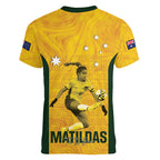 Australia Soccer Women V-Neck T-Shirt Fowler Matildas - Gold Marble