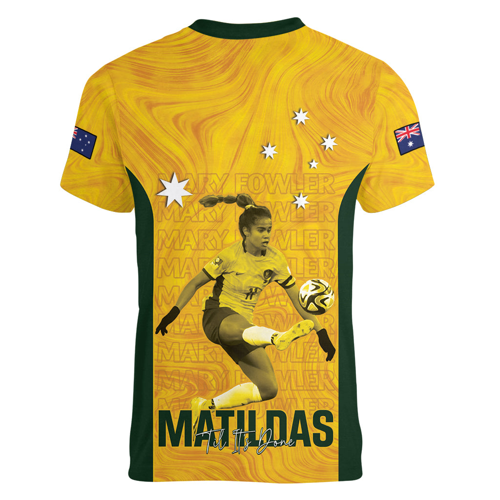 Australia Soccer Women V-Neck T-Shirt Fowler Matildas - Gold Marble