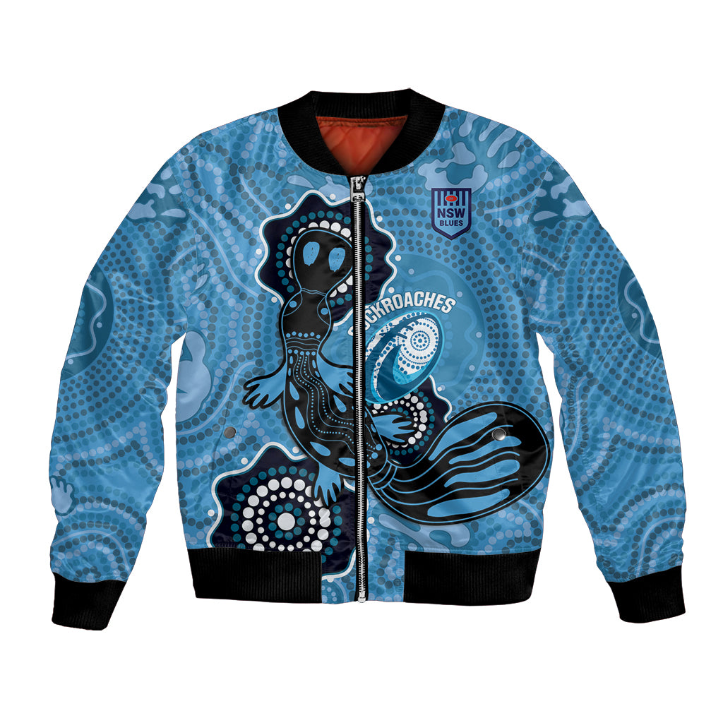 Custom NSW Blues Rugby Bomber Jacket 2024 Platypus Mix Aboriginal Art