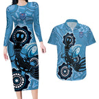 Custom NSW Blues Rugby Couples Matching Long Sleeve Bodycon Dress and Hawaiian Shirt 2024 Platypus Mix Aboriginal Art
