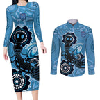 Custom NSW Blues Rugby Couples Matching Long Sleeve Bodycon Dress and Long Sleeve Button Shirt 2024 Platypus Mix Aboriginal Art