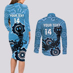 Custom NSW Blues Rugby Couples Matching Long Sleeve Bodycon Dress and Long Sleeve Button Shirt 2024 Platypus Mix Aboriginal Art