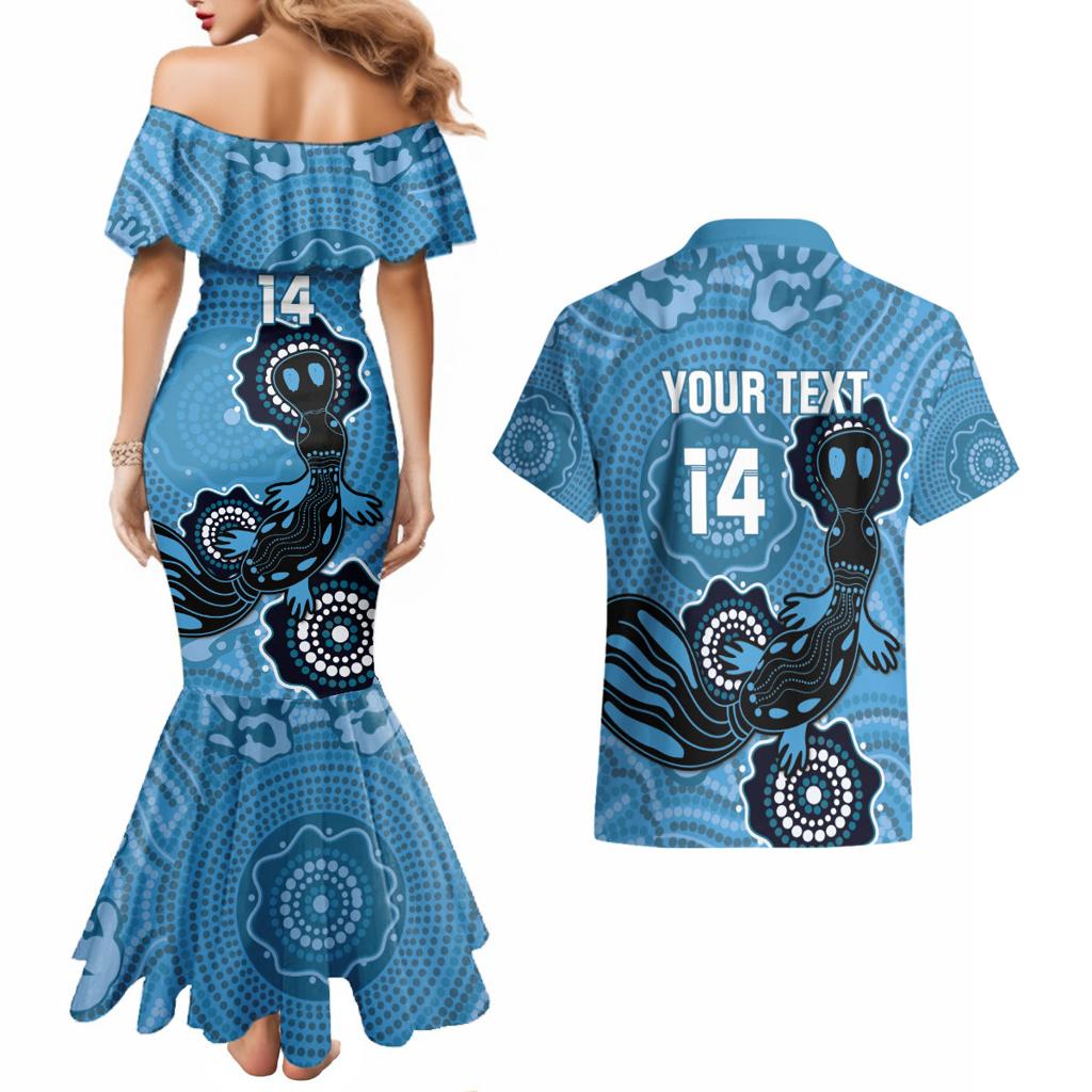 Custom NSW Blues Rugby Couples Matching Mermaid Dress and Hawaiian Shirt 2024 Platypus Mix Aboriginal Art