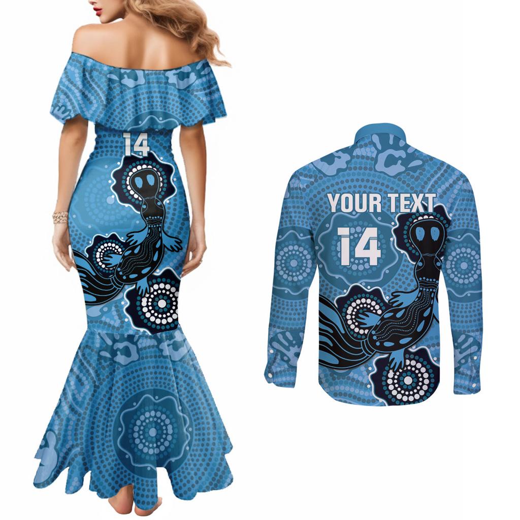 Custom NSW Blues Rugby Couples Matching Mermaid Dress and Long Sleeve Button Shirt 2024 Platypus Mix Aboriginal Art