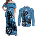 Custom NSW Blues Rugby Couples Matching Off Shoulder Maxi Dress and Long Sleeve Button Shirt 2024 Platypus Mix Aboriginal Art