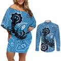 Custom NSW Blues Rugby Couples Matching Off Shoulder Short Dress and Long Sleeve Button Shirt 2024 Platypus Mix Aboriginal Art