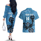 Custom NSW Blues Rugby Couples Matching Off The Shoulder Long Sleeve Dress and Hawaiian Shirt 2024 Platypus Mix Aboriginal Art