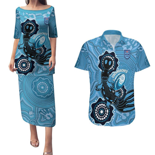 Custom NSW Blues Rugby Couples Matching Puletasi and Hawaiian Shirt 2024 Platypus Mix Aboriginal Art