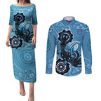 Custom NSW Blues Rugby Couples Matching Puletasi and Long Sleeve Button Shirt 2024 Platypus Mix Aboriginal Art