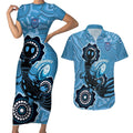 Custom NSW Blues Rugby Couples Matching Short Sleeve Bodycon Dress and Hawaiian Shirt 2024 Platypus Mix Aboriginal Art