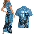 Custom NSW Blues Rugby Couples Matching Short Sleeve Bodycon Dress and Hawaiian Shirt 2024 Platypus Mix Aboriginal Art