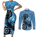 Custom NSW Blues Rugby Couples Matching Short Sleeve Bodycon Dress and Long Sleeve Button Shirt 2024 Platypus Mix Aboriginal Art