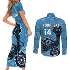 Custom NSW Blues Rugby Couples Matching Short Sleeve Bodycon Dress and Long Sleeve Button Shirt 2024 Platypus Mix Aboriginal Art