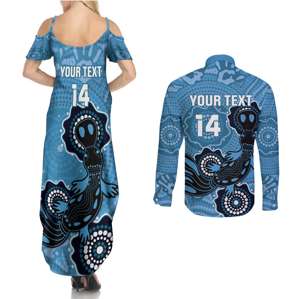 Custom NSW Blues Rugby Couples Matching Summer Maxi Dress and Long Sleeve Button Shirt 2024 Platypus Mix Aboriginal Art