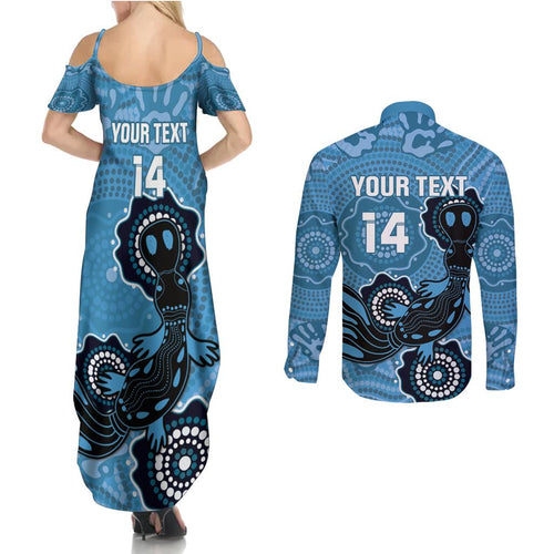 Custom NSW Blues Rugby Couples Matching Summer Maxi Dress and Long Sleeve Button Shirt 2024 Platypus Mix Aboriginal Art
