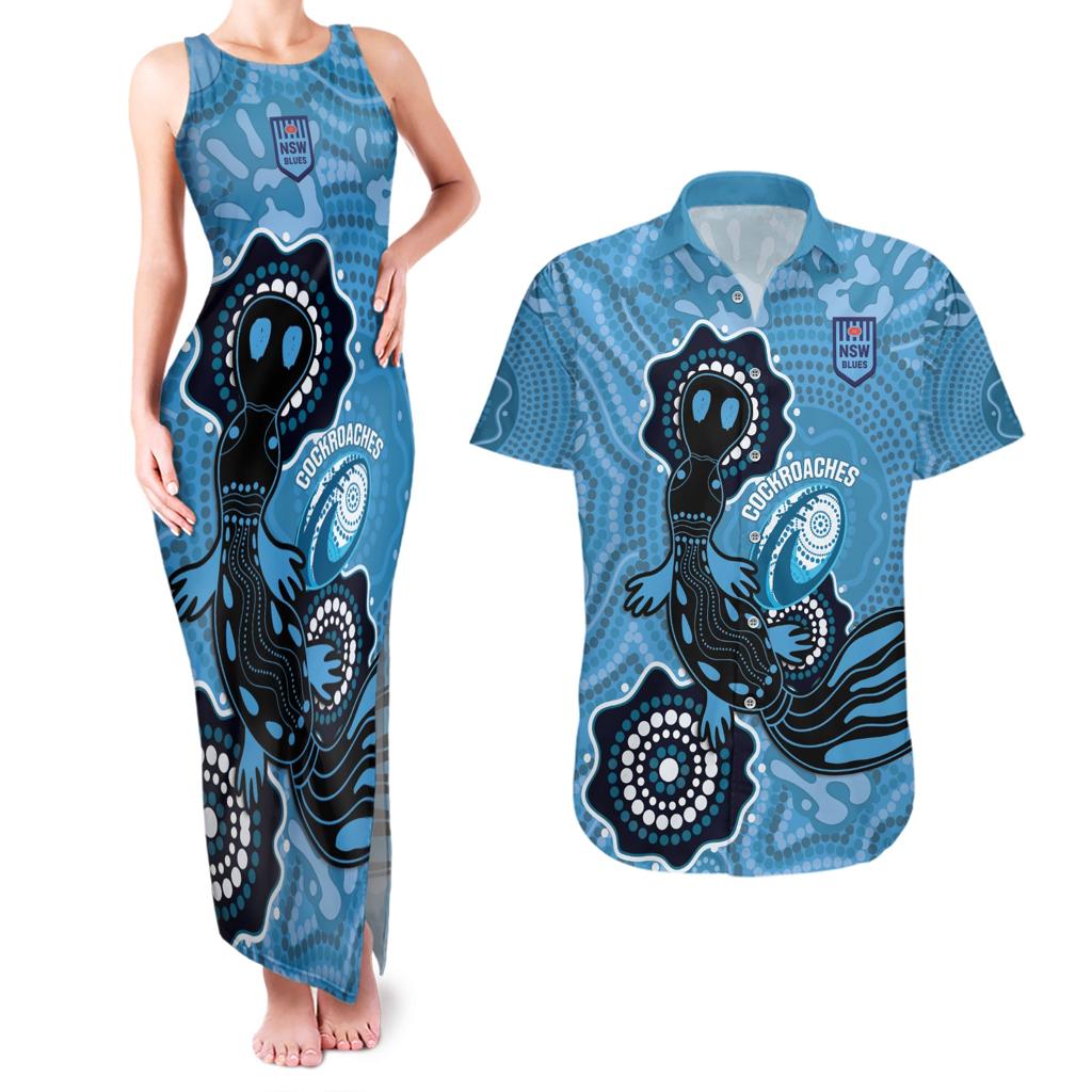 Custom NSW Blues Rugby Couples Matching Tank Maxi Dress and Hawaiian Shirt 2024 Platypus Mix Aboriginal Art