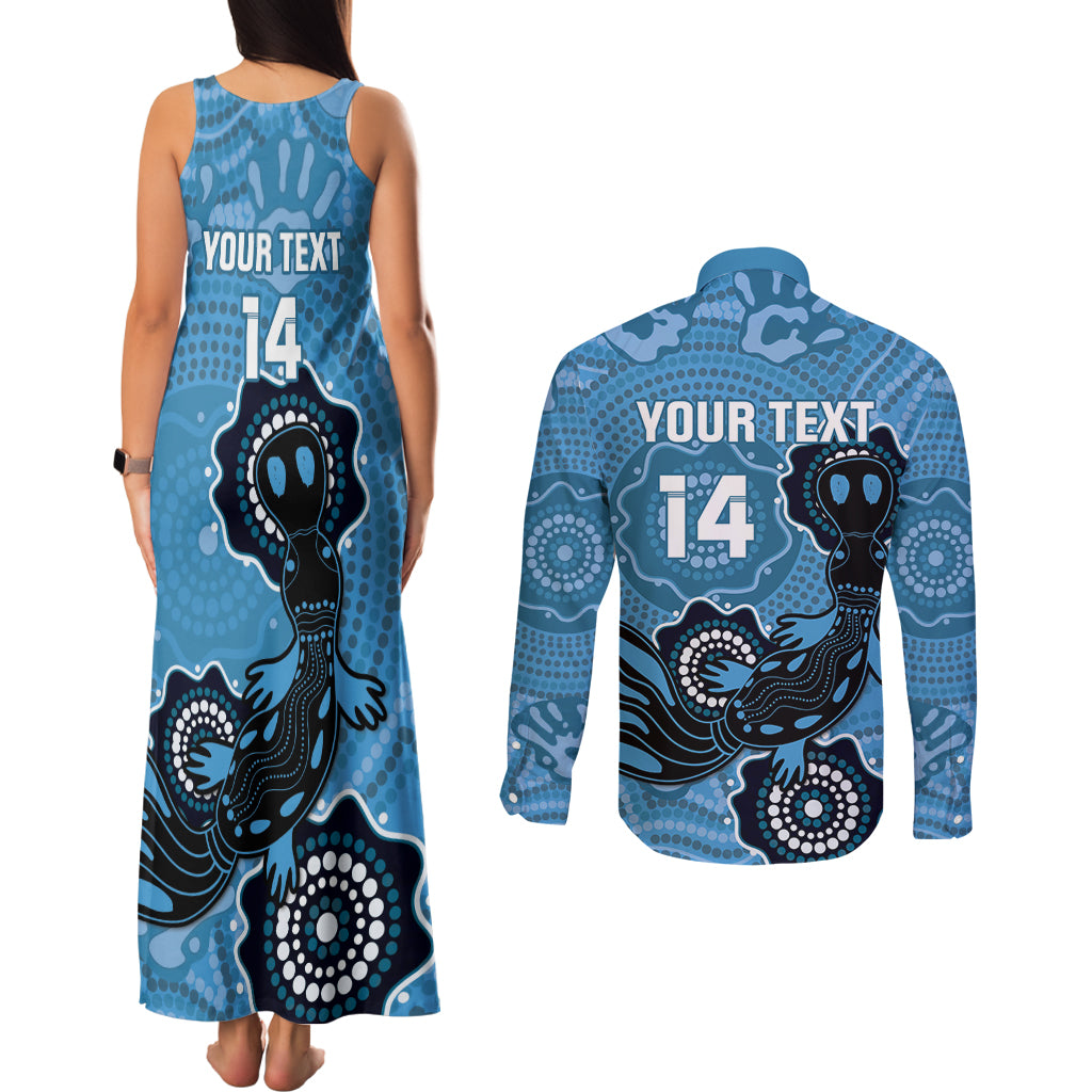 Custom NSW Blues Rugby Couples Matching Tank Maxi Dress and Long Sleeve Button Shirt 2024 Platypus Mix Aboriginal Art