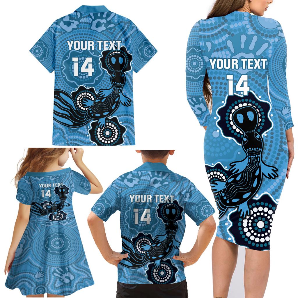 Custom NSW Blues Rugby Family Matching Long Sleeve Bodycon Dress and Hawaiian Shirt 2024 Platypus Mix Aboriginal Art