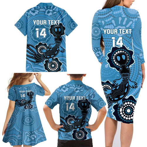 Custom NSW Blues Rugby Family Matching Long Sleeve Bodycon Dress and Hawaiian Shirt 2024 Platypus Mix Aboriginal Art