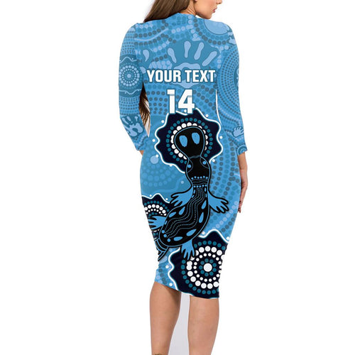 Custom NSW Blues Rugby Family Matching Long Sleeve Bodycon Dress and Hawaiian Shirt 2024 Platypus Mix Aboriginal Art