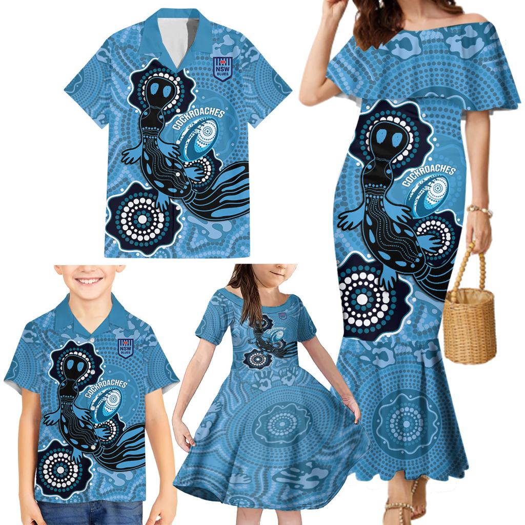 Custom NSW Blues Rugby Family Matching Mermaid Dress and Hawaiian Shirt 2024 Platypus Mix Aboriginal Art